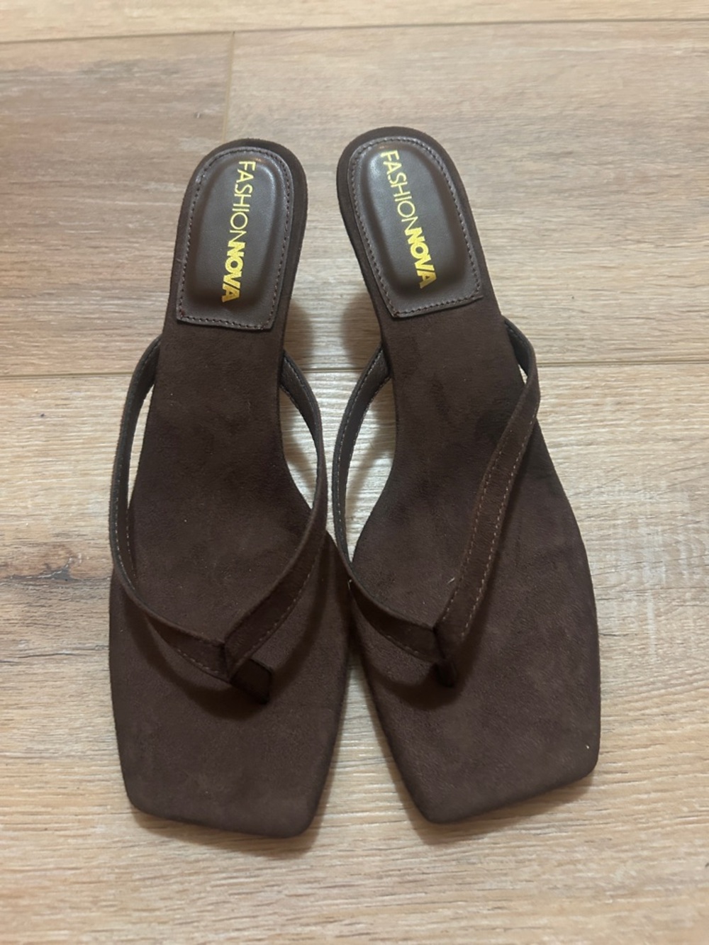 Fashion Nova Brown Suede Square-Toe Thong Sandals